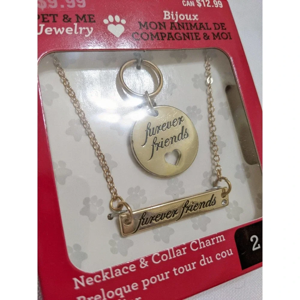 new forever friends necklace & dog collar charm Gift box set 2 pcs